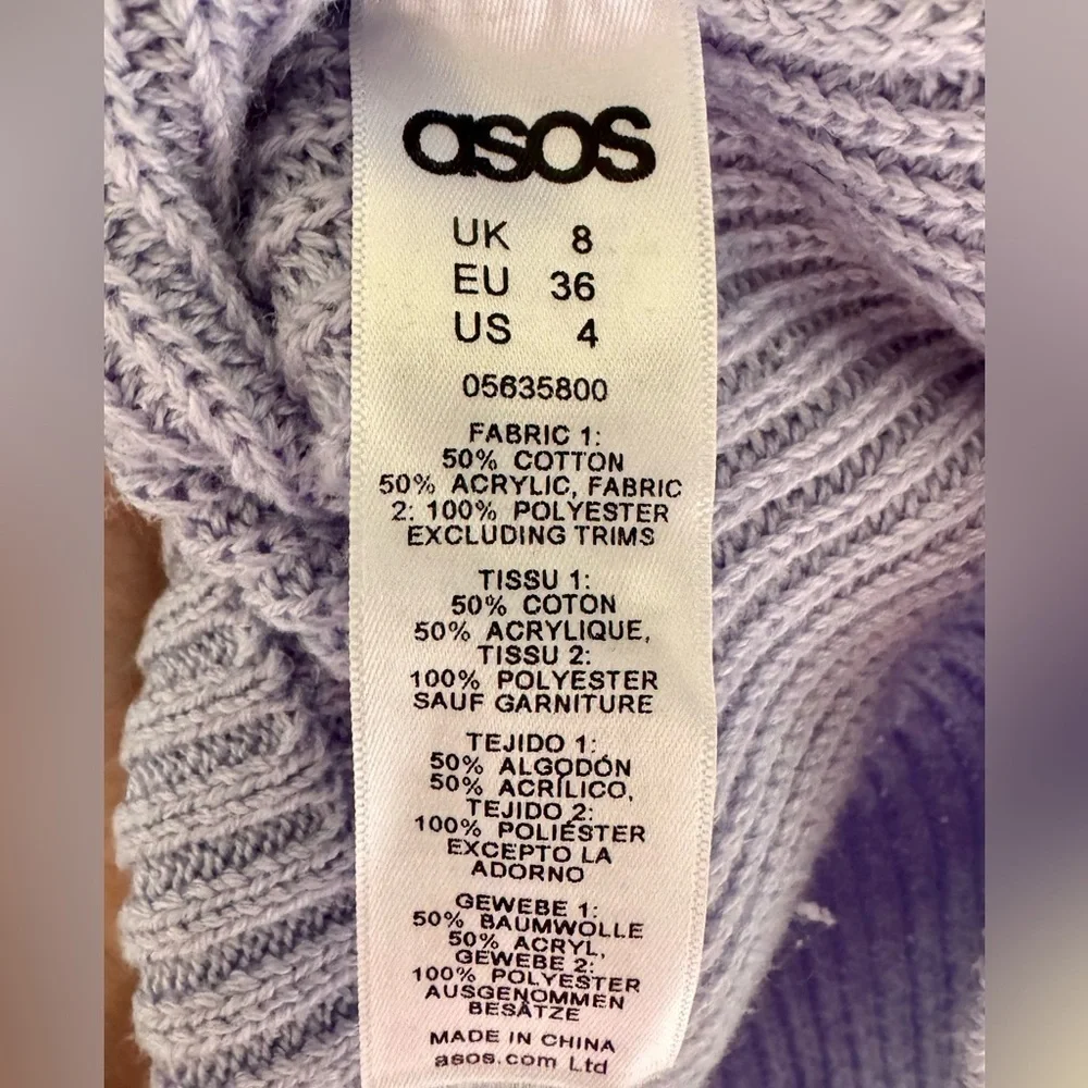 ASOS size 4 (S) Lavender Lace-Up Sweater